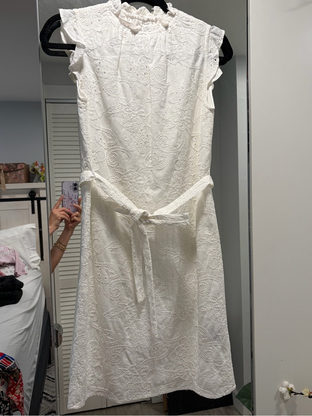 Nanette Lepore White Lace Midi Dress with Self Tie
